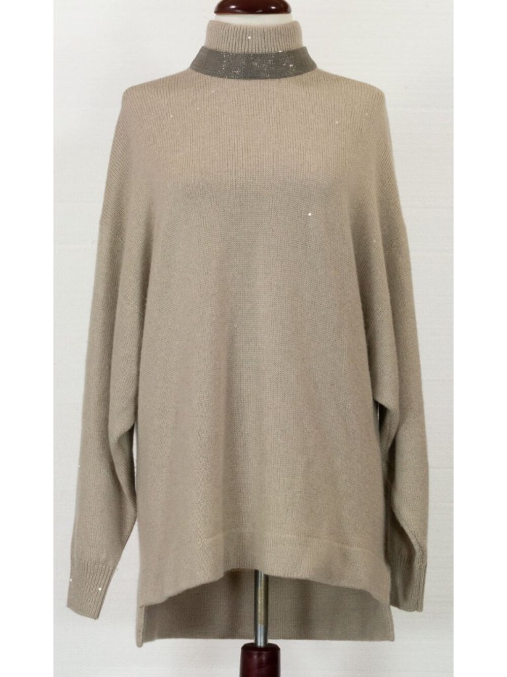 $3995 BRUNELLO CUCINELLI CASHMERE/SILK SEQUINED SWEATER W/MONILI AT NECKLINE XL